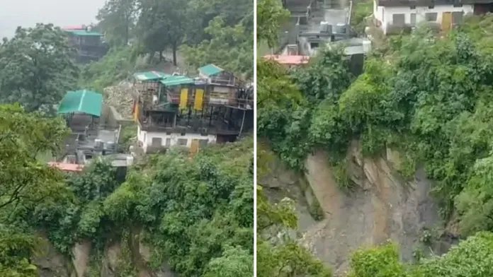 मसूरी में पहाड़ी दरकने से कई मकानों पर मंडराने लगा खतरा मसूरी में पहाड़ी दरकने से कई मकानों पर मंडराने लगा खतरा